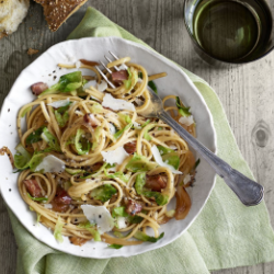 Pancetta and Brussels Sprouts Linguini